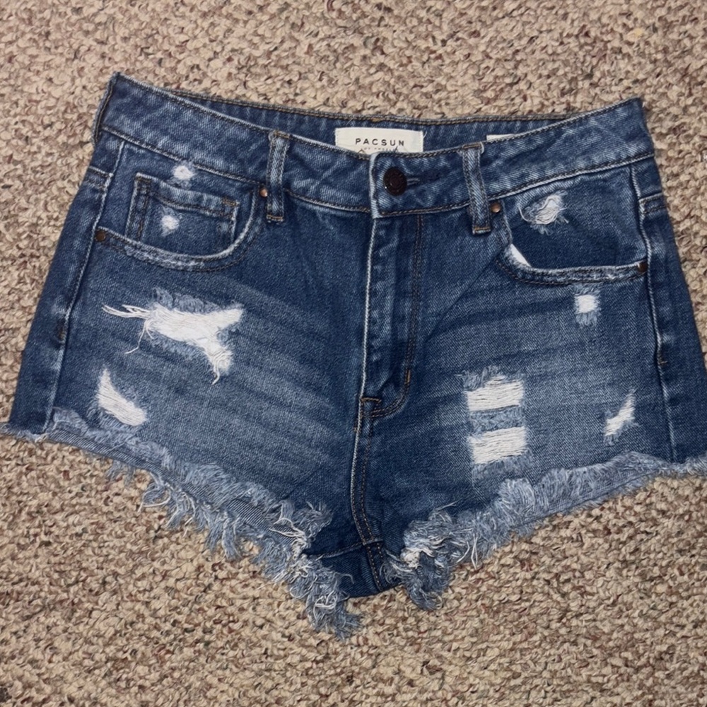 PacSun Women's Distressed Blue Denim Shorts